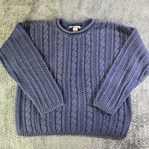 Forever Sweater Woman’s XL Blue Cable Knit Roll Collar Cotton Classic